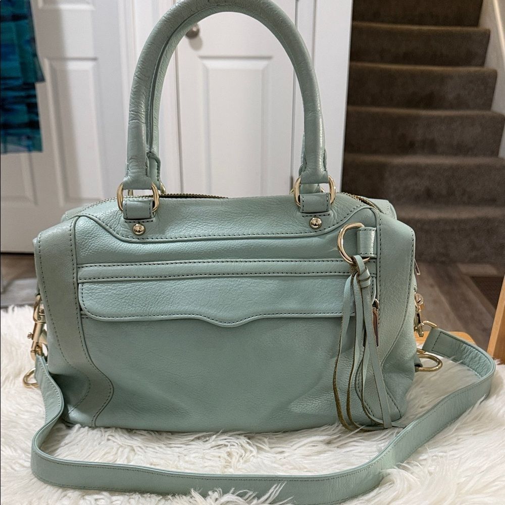 Rebecca Minkoff Leather Light Green Satchel with Gold Accents
